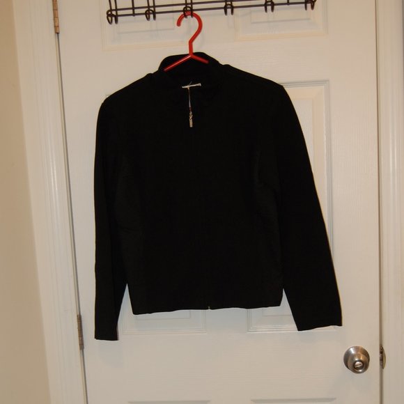 Talbots Women's Black Zipper Jacket W/ Quilted Sides & Elbow Patches Size M P - Picture 2 of 11